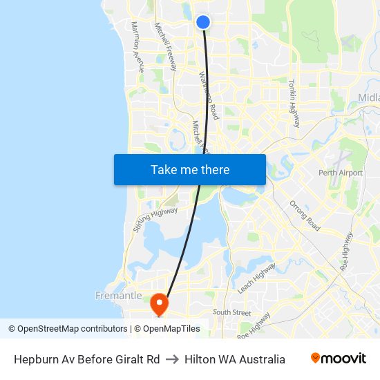 Hepburn Av Before Giralt Rd to Hilton WA Australia map
