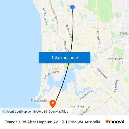 Evandale Rd After Hepburn Av to Hilton WA Australia map