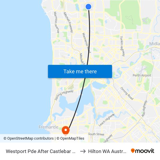 Westport Pde After Castlebar Way to Hilton WA Australia map