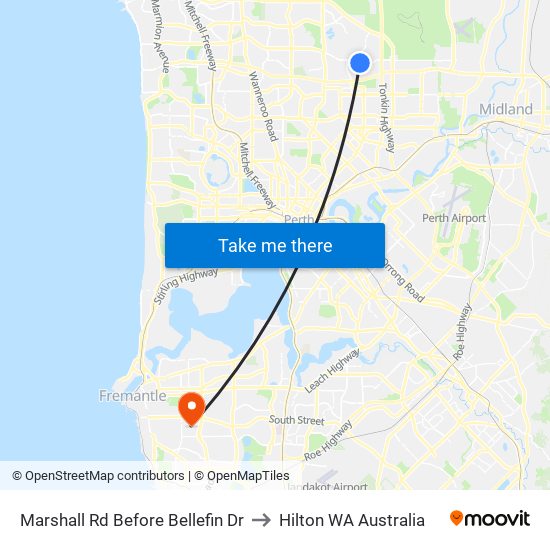 Marshall Rd Before Bellefin Dr to Hilton WA Australia map