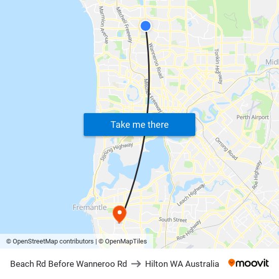 Beach Rd Before Wanneroo Rd to Hilton WA Australia map