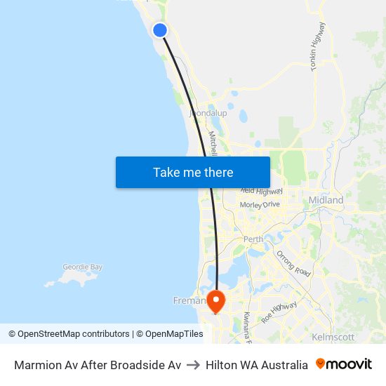 Marmion Av After Broadside Av to Hilton WA Australia map
