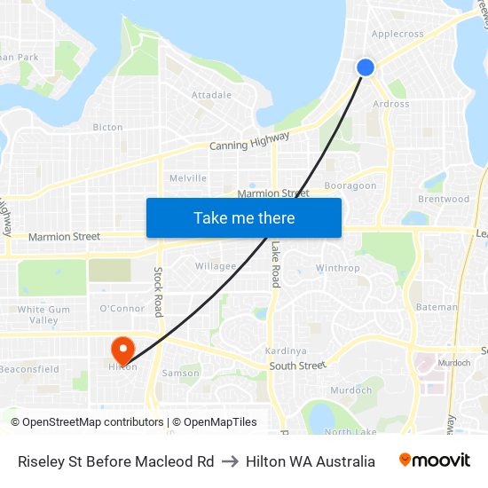 Riseley St Before Macleod Rd to Hilton WA Australia map