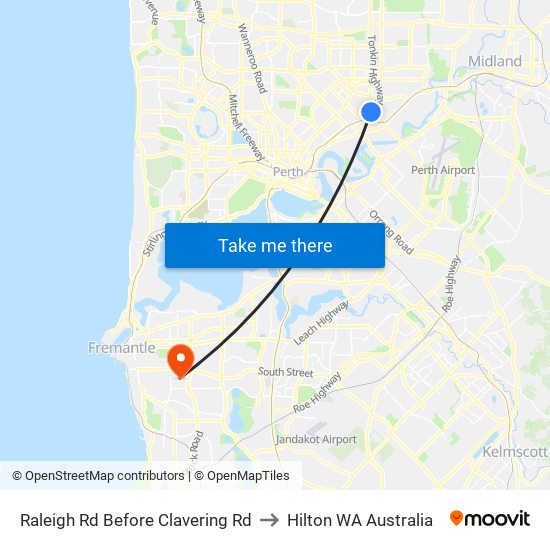 Raleigh Rd Before Clavering Rd to Hilton WA Australia map