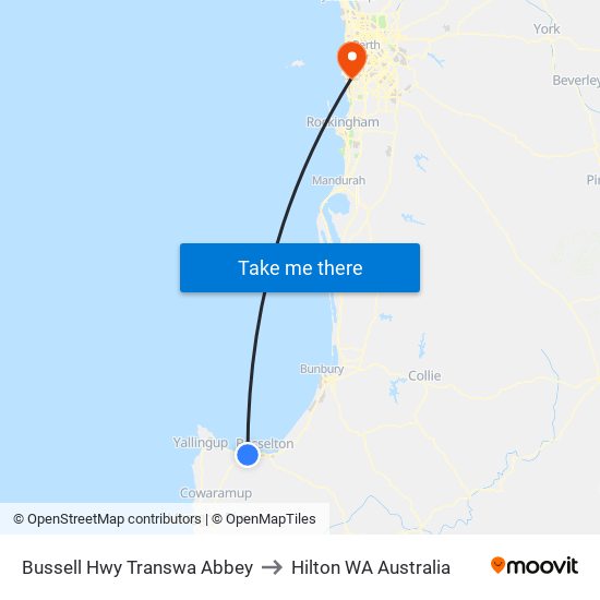Bussell Hwy Transwa Abbey to Hilton WA Australia map