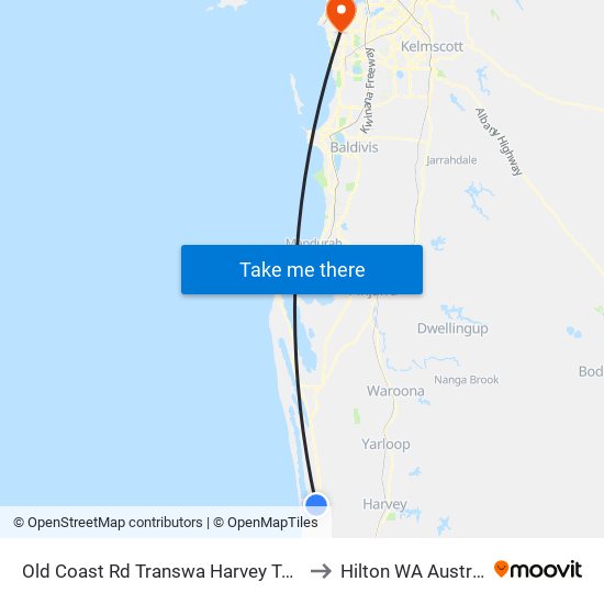 Old Coast Rd Transwa Harvey Turnoff to Hilton WA Australia map
