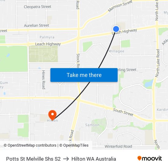 Potts St Melville Shs S2 to Hilton WA Australia map