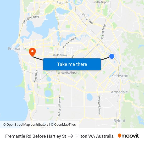 Fremantle Rd Before Hartley St to Hilton WA Australia map