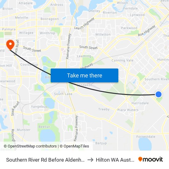 Southern River Rd Before Aldenham Dr to Hilton WA Australia map