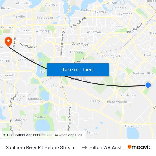 Southern River Rd Before Streamside St to Hilton WA Australia map