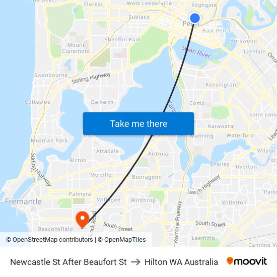 Newcastle St After Beaufort St to Hilton WA Australia map