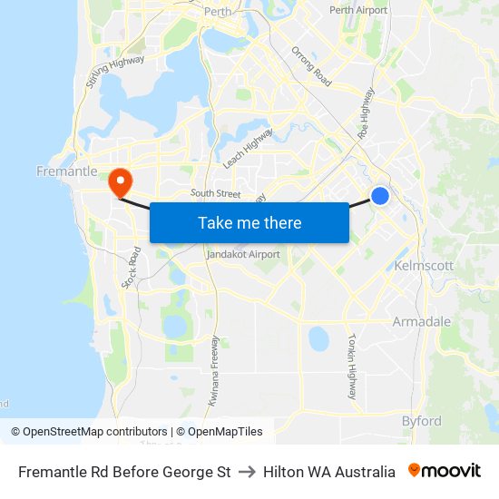 Fremantle Rd Before George St to Hilton WA Australia map