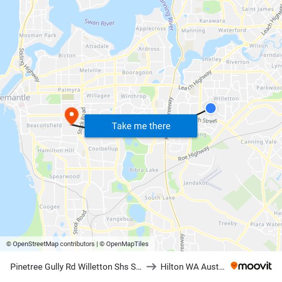 Pinetree Gully Rd Willetton Shs Stand 2 to Hilton WA Australia map