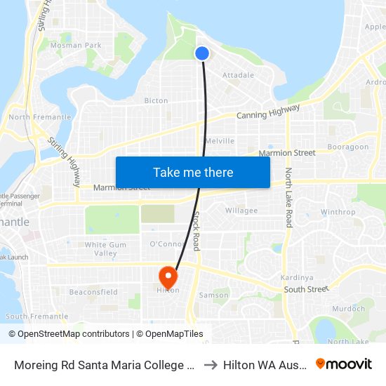 Moreing Rd Santa Maria College Stamd 1 to Hilton WA Australia map