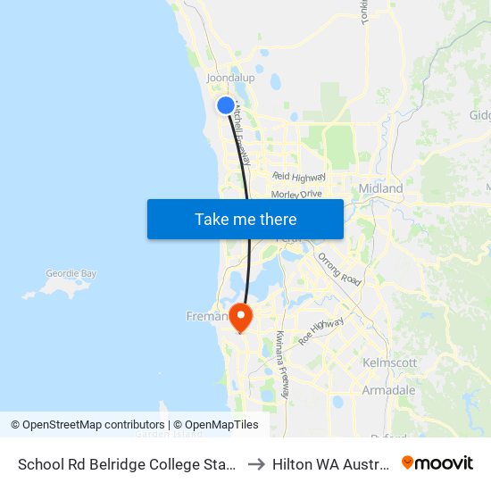 School Rd Belridge College Stand 2 to Hilton WA Australia map