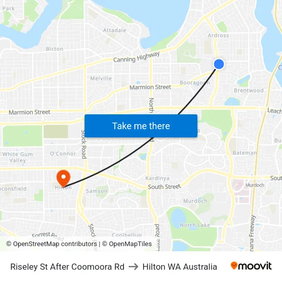 Riseley St After Coomoora Rd to Hilton WA Australia map