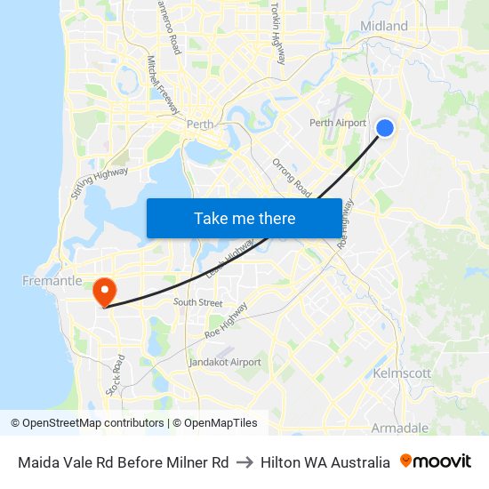 Maida Vale Rd Before Milner Rd to Hilton WA Australia map