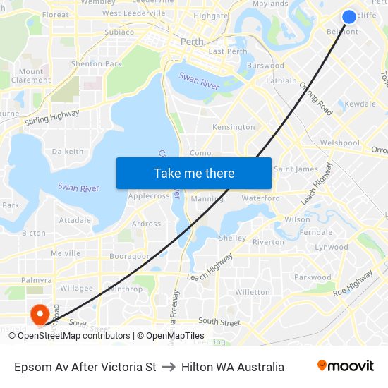 Epsom Av After Victoria St to Hilton WA Australia map