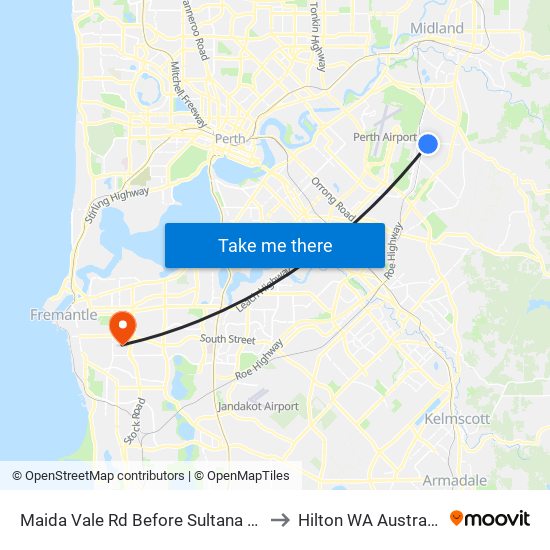 Maida Vale Rd Before Sultana Rd to Hilton WA Australia map