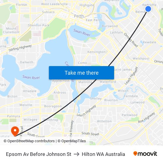 Epsom Av Before Johnson St to Hilton WA Australia map