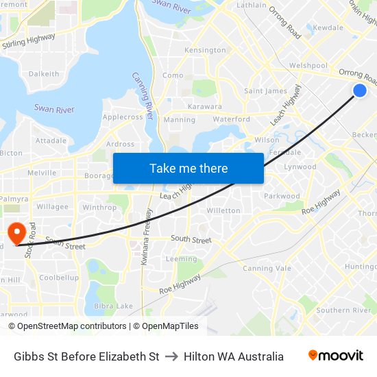 Gibbs St Before Elizabeth St to Hilton WA Australia map