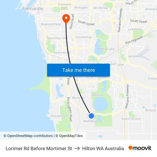 Lorimer Rd Before Mortimer St to Hilton WA Australia map