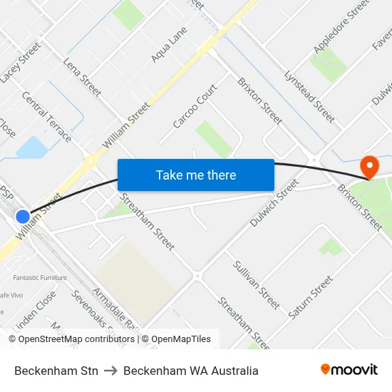 Beckenham Stn to Beckenham WA Australia map