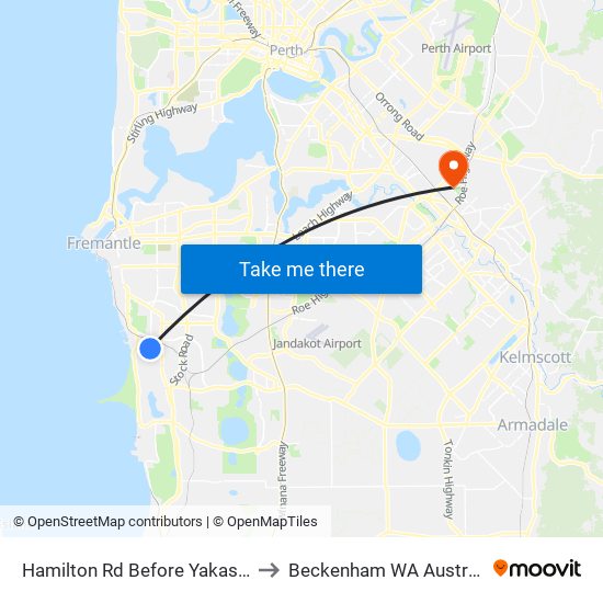 Hamilton Rd Before Yakas Rd to Beckenham WA Australia map