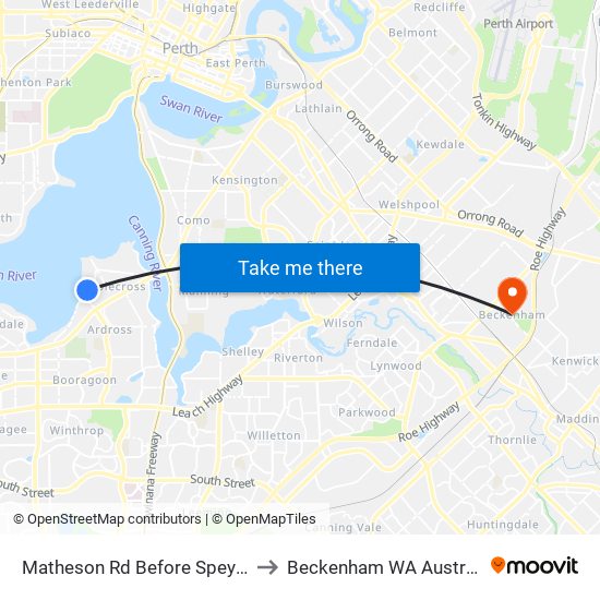 Matheson Rd Before Spey Rd to Beckenham WA Australia map