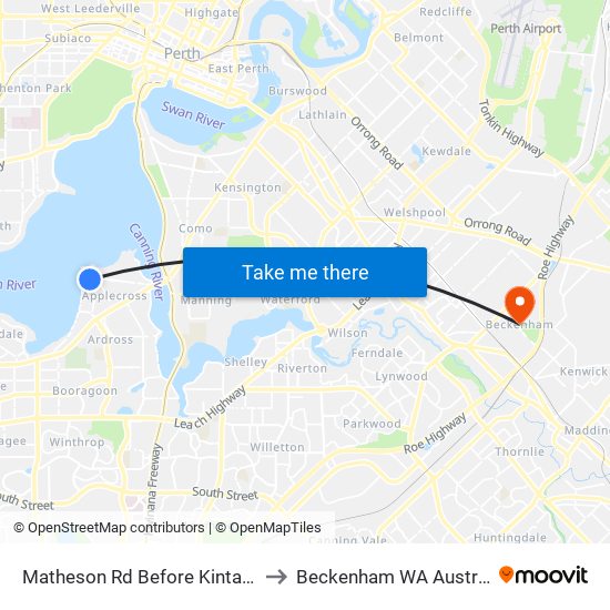 Matheson Rd Before Kintail Rd to Beckenham WA Australia map