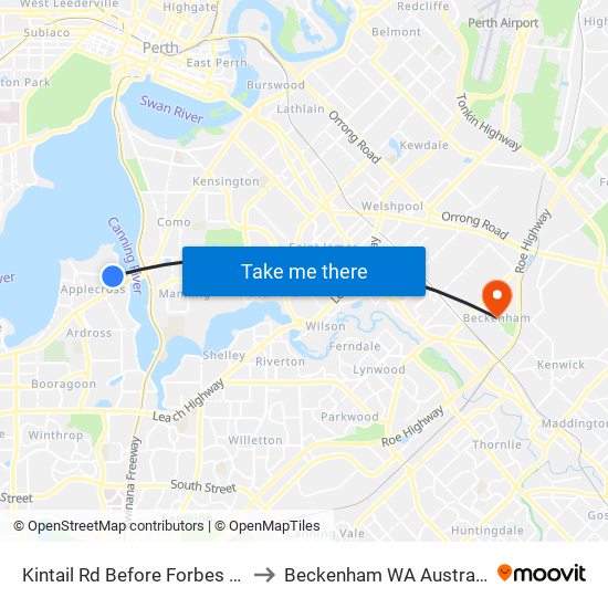 Kintail Rd Before Forbes Rd to Beckenham WA Australia map