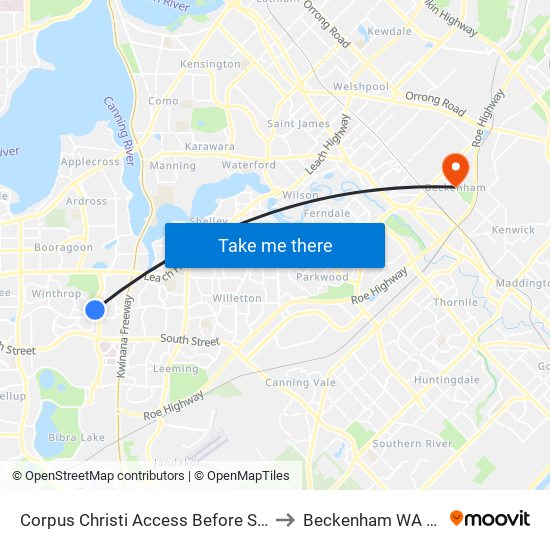 Corpus Christi Access Before Somerville Bvd to Beckenham WA Australia map