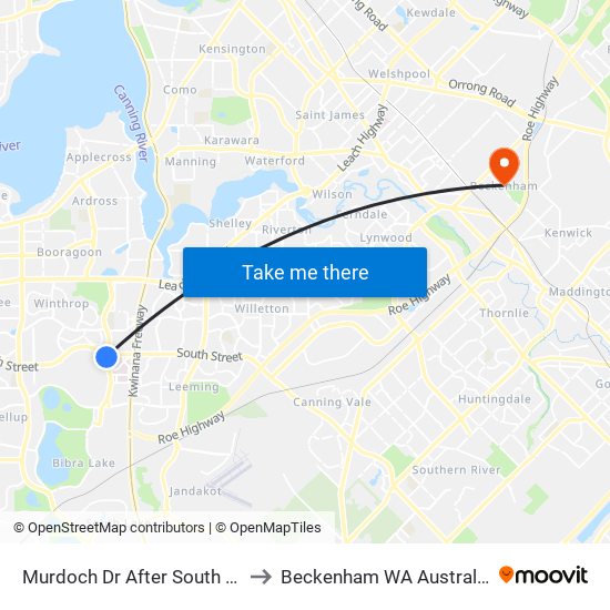 Murdoch Dr After South St to Beckenham WA Australia map