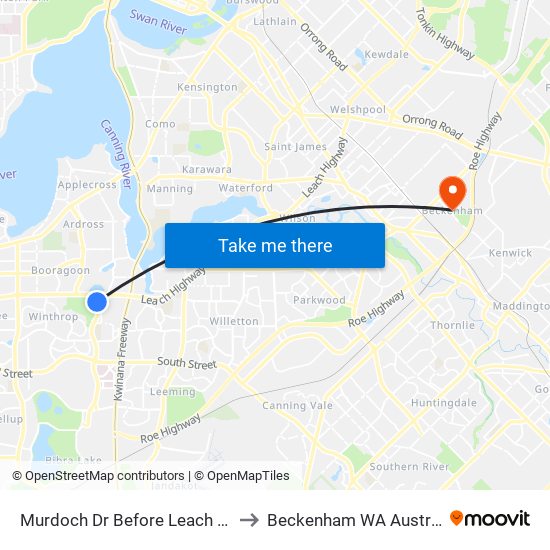 Murdoch Dr Before Leach Hwy to Beckenham WA Australia map