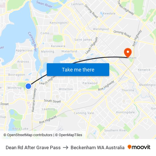 Dean Rd After Grave Pass to Beckenham WA Australia map