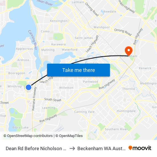 Dean Rd Before Nicholson Loop to Beckenham WA Australia map