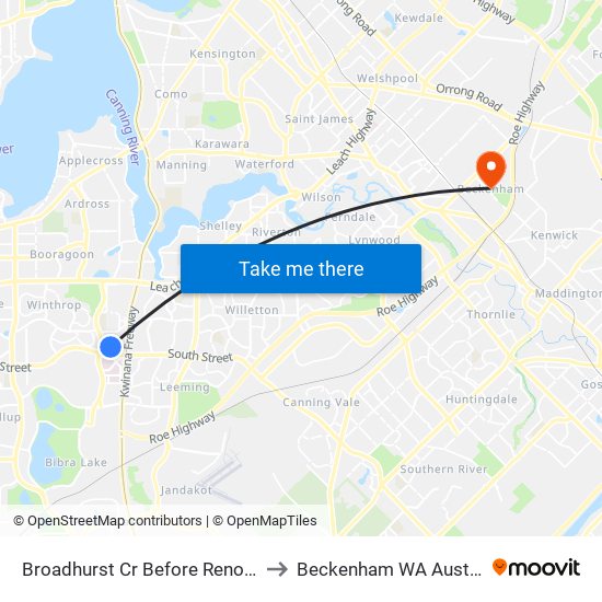 Broadhurst Cr Before Renou Wy to Beckenham WA Australia map