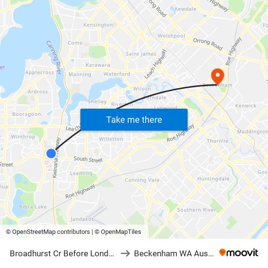 Broadhurst Cr Before London Wy to Beckenham WA Australia map