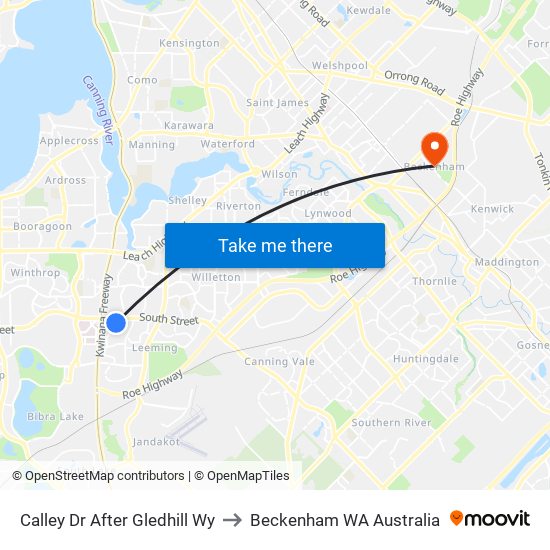 Calley Dr After Gledhill Wy to Beckenham WA Australia map