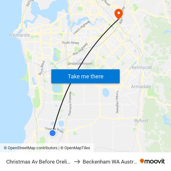 Christmas Av Before Orelia Av to Beckenham WA Australia map