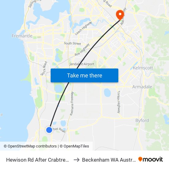 Hewison Rd After Crabtree Wy to Beckenham WA Australia map