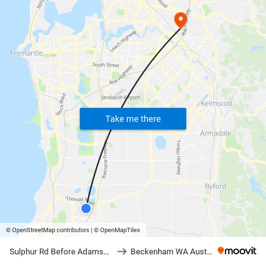 Sulphur Rd Before Adamson Rd to Beckenham WA Australia map