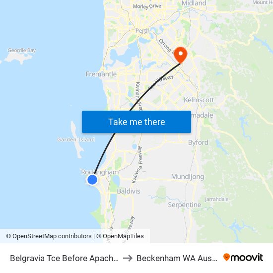 Belgravia Tce Before Apache Bvd to Beckenham WA Australia map