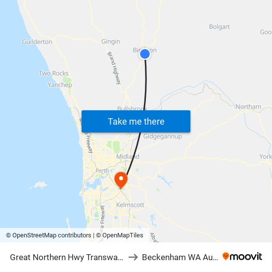 Great Northern Hwy Transwa Bindoon to Beckenham WA Australia map