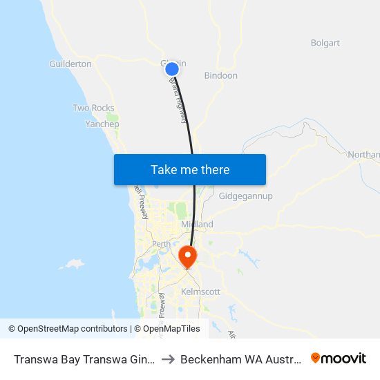 Transwa Bay Transwa Gingin to Beckenham WA Australia map