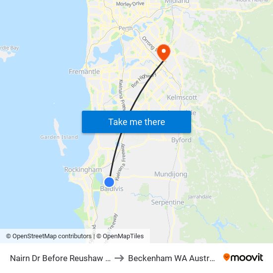 Nairn Dr Before Reushaw Lk to Beckenham WA Australia map