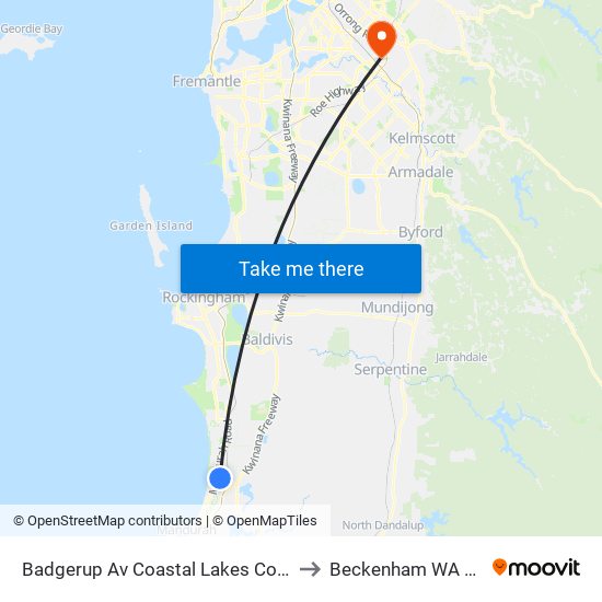 Badgerup Av Coastal Lakes College Stand 3 to Beckenham WA Australia map