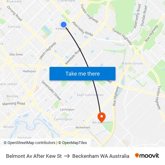 Belmont Av After Kew St to Beckenham WA Australia map