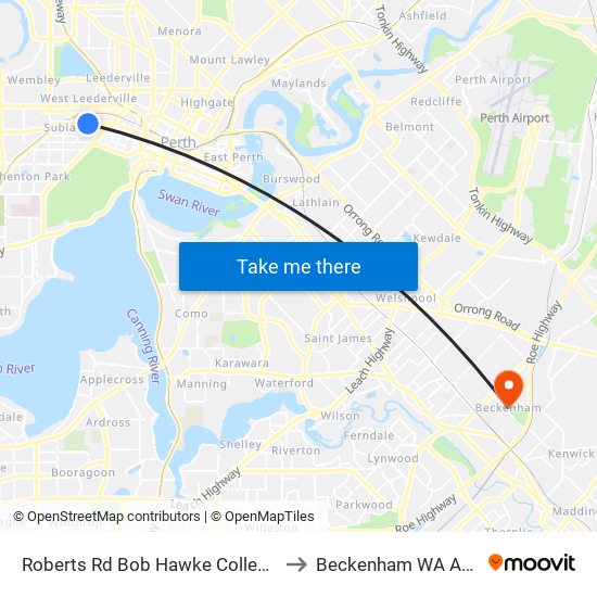 Roberts Rd Bob Hawke College Stand 3 to Beckenham WA Australia map