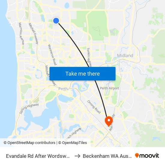 Evandale Rd After Wordsworth Dr to Beckenham WA Australia map